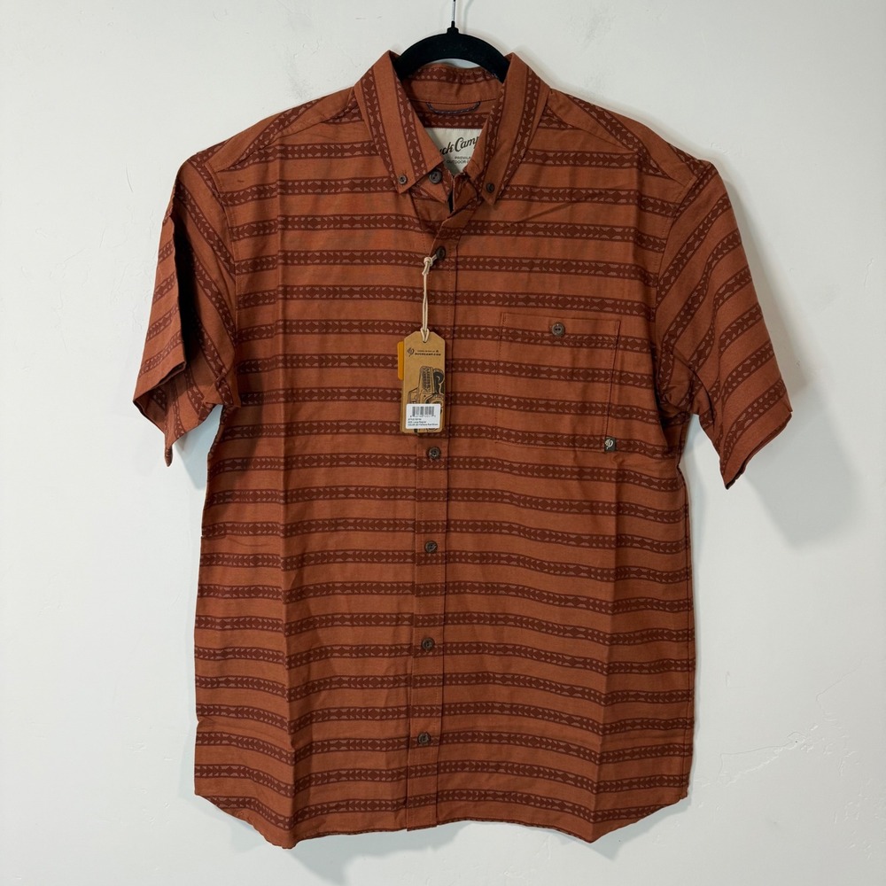 Duck‎ Camp Mens DC Daily Shirt Large Rust Brown NWT Fishbone Stripe Button Front